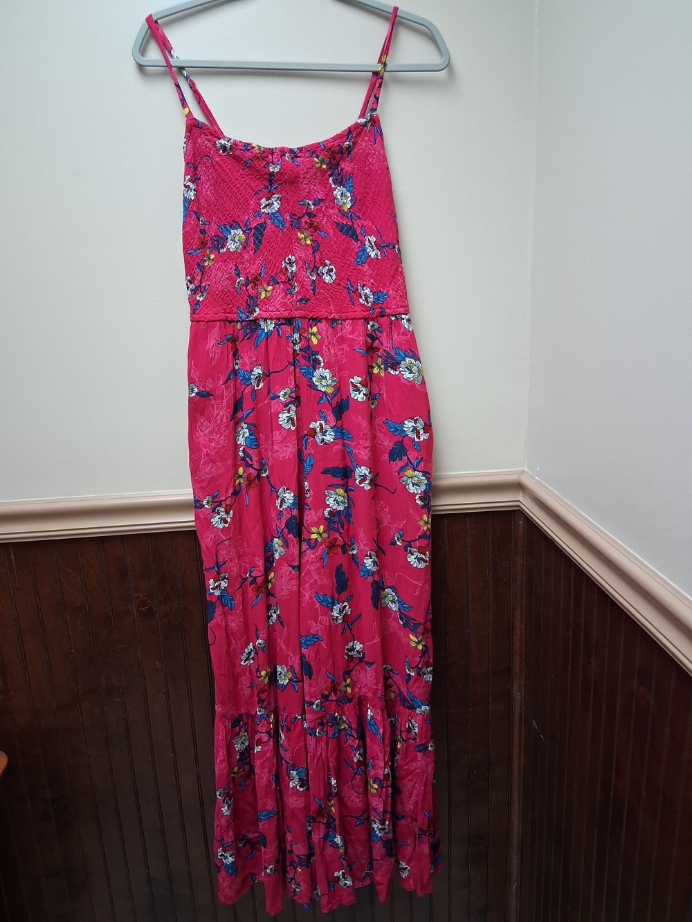 Jessica Simpson Ronan Smocked Wide Leg Jumpsuit Pink Floral Womens Size L